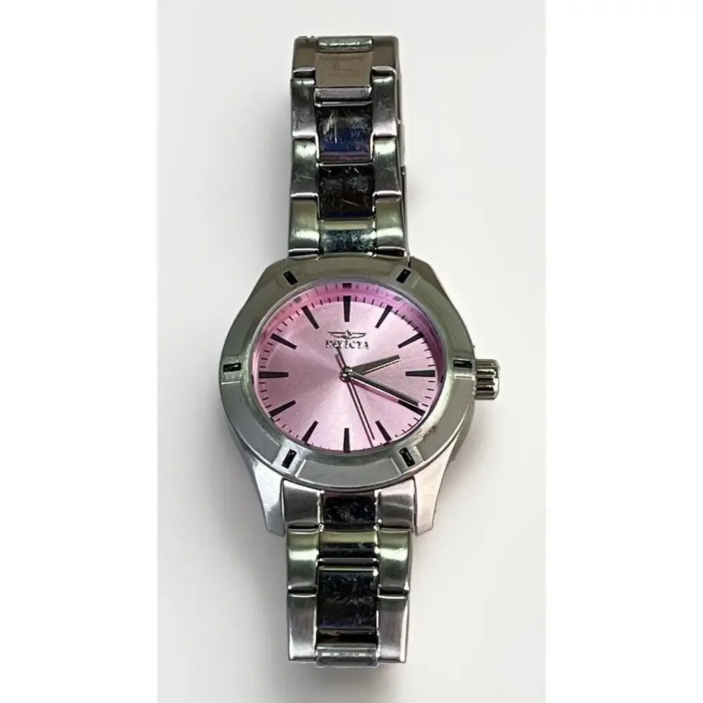 Invicta Women’s Silver Stainless Steel Pink Dial Quartz Wristwatch 50M